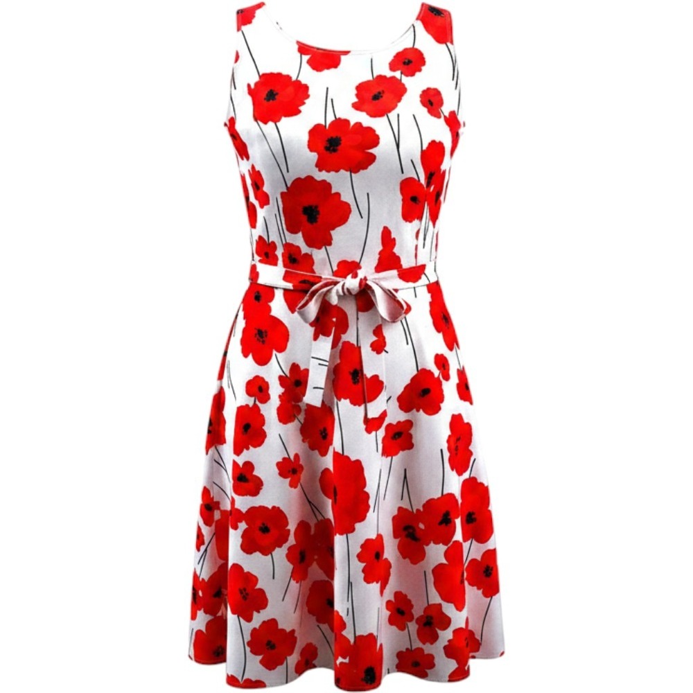 Breakin' Loose Poppy Design Flair Sleeveless Sundress Women 12 Red White